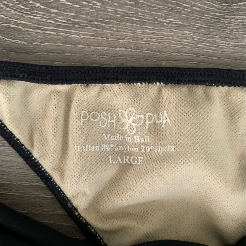 Posh Pua Black Bikini Bottoms Tie L Ripple Hawaii Maui Makawao Holoholo Surf